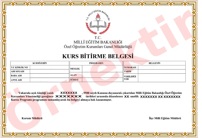 MEB Kurs Bitirme Belgesi
